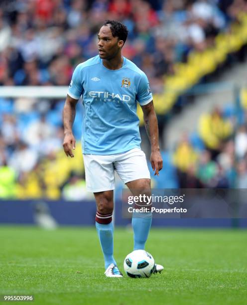 Joleon Lescott of Manchester City in action during the Barclays Premier League match between Manchester City and Blackburn Rovers at the City of...