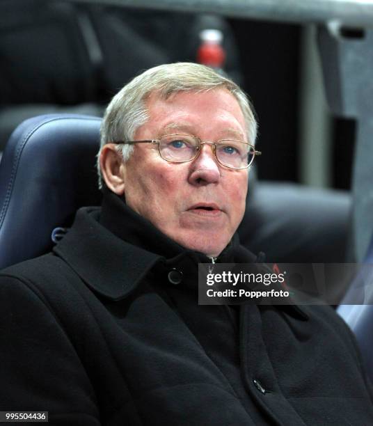 Manchester United manager Sir Alex Ferguson looks on during the Barclays Premier League match between Manchester City and Manchester United at the...