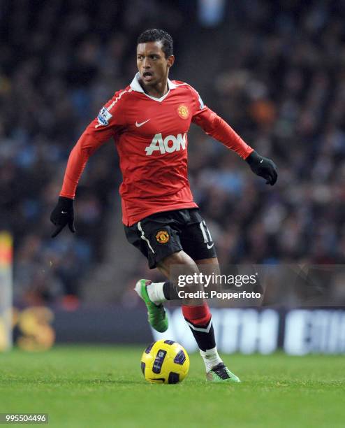 Nani of Manchester United in action during the Barclays Premier League match between Manchester City and Manchester United at the City of Manchester...