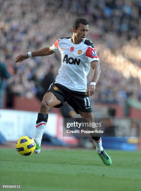 Nani of Manchester United in action during the Barclays Premier League match between Aston Villa and Manchester United at Villa Park on November 13,...