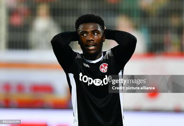 Kaiserslautern's Manfred Osei Kwadwo is disappointed after a missed chance during the German 2. Bundesliga match between 1. FC Union Berlin and 1. FC...