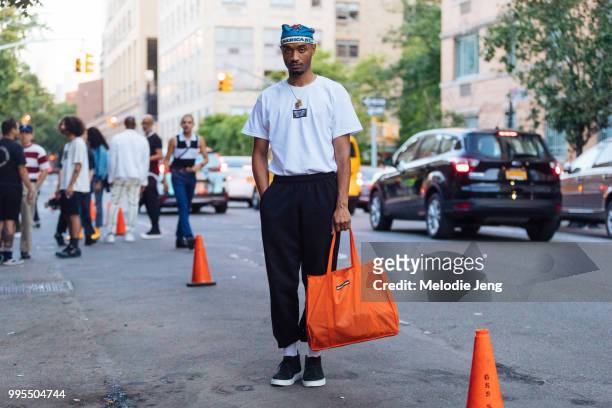 Gvvaan outside the Willy Chavarria show during New York Fashion Week Mens Spring/Summer 2019 on July 9, 2018 in New York City.