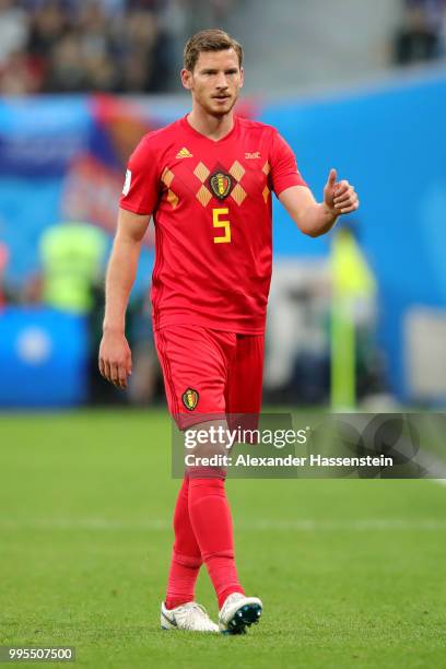 Jan Vertonghen of Belgium reacts during the 2018 FIFA World Cup Russia Semi Final match between Belgium and France at Saint Petersburg Stadium on...