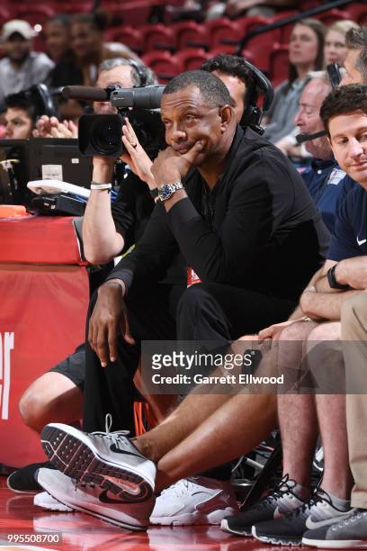 Head Coach Alvin Gentry of the New Orleans Pelicans enjoys the game between the the Toronto Raptors and the New Orleans Pelicans during the 2018 Las...