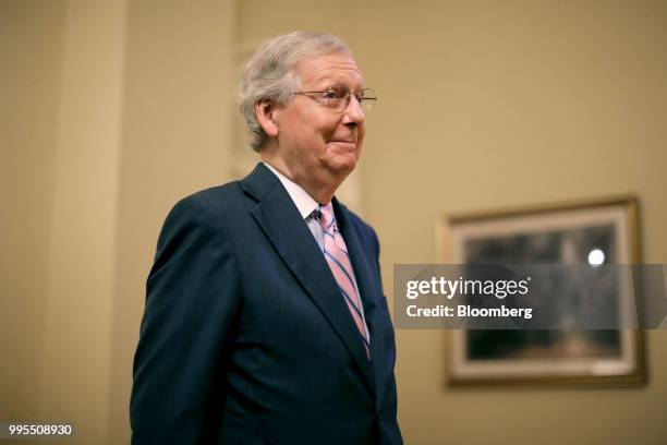 Senate Majority Leader Mitch McConnell, a Republican from Kentucky, waits for the arrival of Brett Kavanaugh, U.S. Supreme Court associate justice...