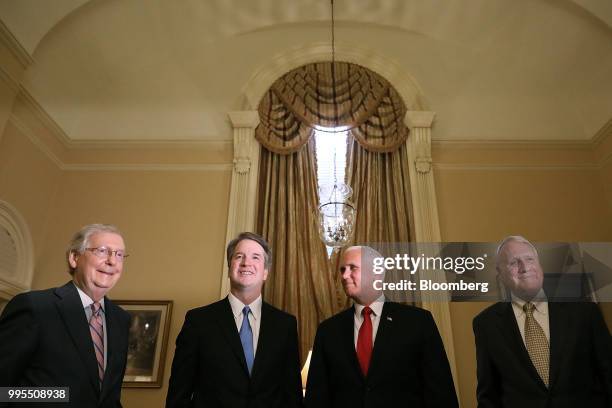 Senate Majority Leader Mitch McConnell, a Republican from Kentucky, from left, Brett Kavanaugh, U.S. Supreme Court associate justice nominee for U.S....