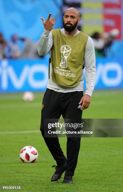 July 2018, Russia, St. Petersburg: soccer, World Cup, semi-finals, France vs Belgium, St. Petersburg stadium. Belgium's assistant coach Thierry Henry...