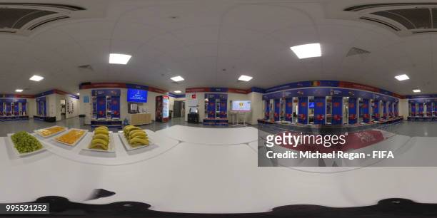 General view inside the Belgium dressing room during the 2018 FIFA World Cup Russia Semi Final match between Belgium and France at Saint Petersburg...