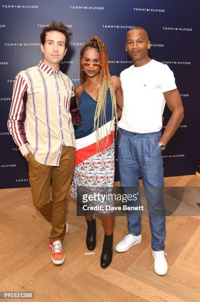 Nick Grimshaw, IAMDDB, and Eric Underwood attend the Tommy Hilfiger x Lewis Hamilton event at the Tommy Hilfiger Regent Street store on July 10, 2018...