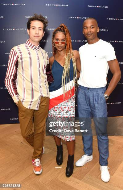 Nick Grimshaw, IAMDDB, and Eric Underwood attend the Tommy Hilfiger x Lewis Hamilton event at the Tommy Hilfiger Regent Street store on July 10, 2018...