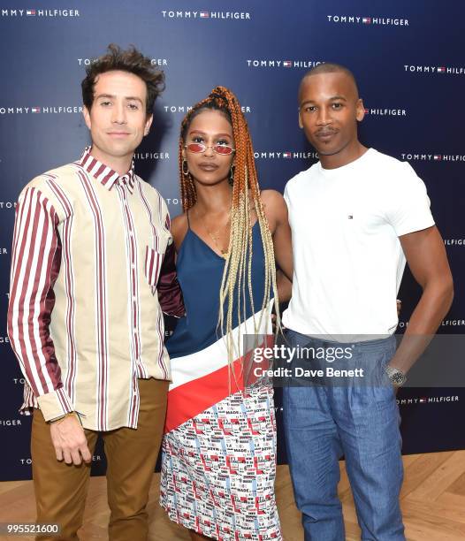 Nick Grimshaw, IAMDDB, and Eric Underwood attend the Tommy Hilfiger x Lewis Hamilton event at the Tommy Hilfiger Regent Street store on July 10, 2018...