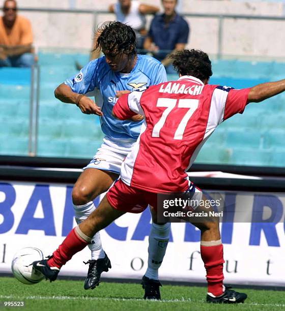 Hernan Crespo of Lazio and Lamacchi Gianluca of Piacenza in action during the serie A 1st Round League match between Lazio and Piacenza , played at...