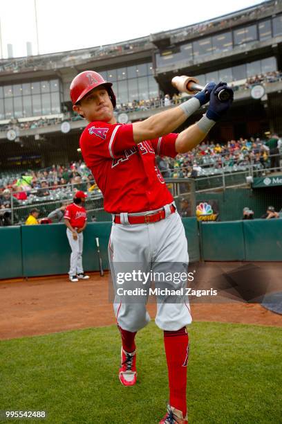 Ian Kinsler of the Los Angeles Angels of Anaheim stands on the field prior toduring the game against the Oakland Athletics at the Oakland Alameda...