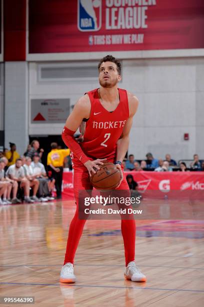 Hunter of the Houston Rockets shoots a free throw against the Indiana Pacers during the 2018 Las Vegas Summer League on July 6, 2018 at the Cox...