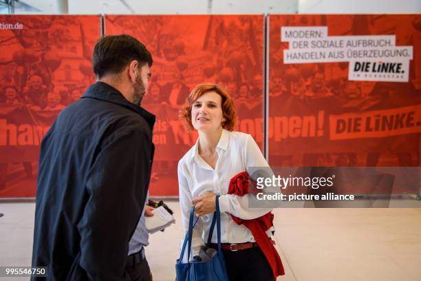 The party chairwoman of Germany's 'Die Linke' , Katja Kipping, arrives at the first faction meeting of The Left in Berlin, Germany, 26 September...