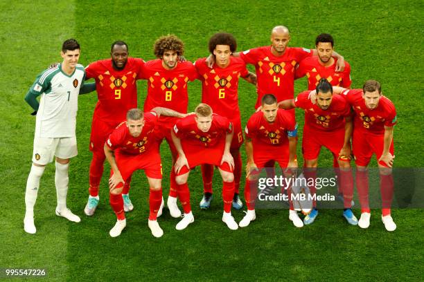 Belgium national team players pose for a photo during the 2018 FIFA World Cup Russia Semi Final match between France and Belgium at Saint Petersburg...