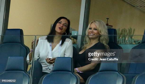 Pamela Anderson, girlfriend of Adil Rami of France attend the 2018 FIFA World Cup Russia Semi Final match between France and Belgium at Saint...