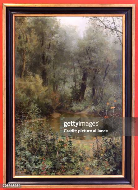 German title "Waldweiher" - a painting by Russian painter Vasily Dmitrievich Polenov hanging at the Kieler Kunsthalle art gallery in Kiel, Germany 26...