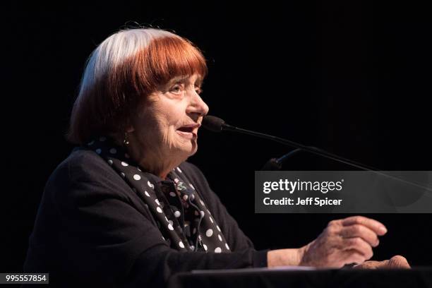 Director Agnes Varda appears in conversation during a major season celebrating her work at BFI Southbank on July 10, 2018 in London, England.