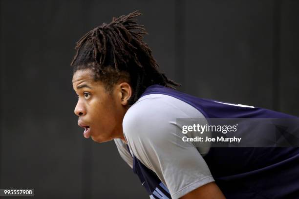 Deyonta Davis of the Memphis Grizzlies looks on during practice on July 5, 2018 at the University of Utah in Salt Lake City, Utah. NOTE TO USER: User...