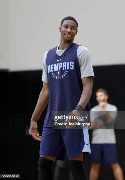 Jaren Jackson Jr. #13 of the Memphis Grizzlies looks on during practice on July 5, 2018 at the University of Utah in Salt Lake City, Utah. NOTE TO...