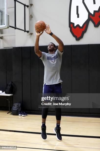 Jaren Jackson Jr. #13 of the Memphis Grizzlies shoots the ball during practice on July 5, 2018 at the University of Utah in Salt Lake City, Utah....