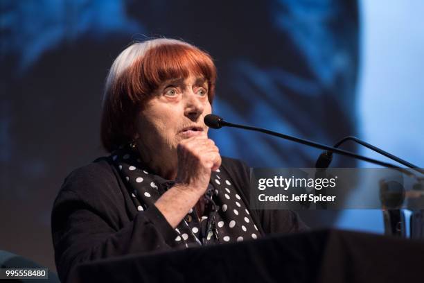 Director Agnes Varda appears in conversation during a major season celebrating her work at BFI Southbank on July 10, 2018 in London, England.