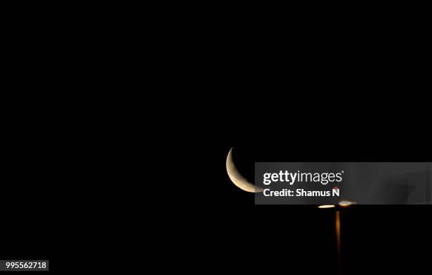 waning crescent moon in lamp light - astronomy bird stock pictures, royalty-free photos & images