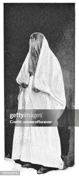 illustrazioni stock, clip art, cartoni animati e icone di tendenza di donna musulmana a giaffa, israele - impero ottomano - accessori di abbigliamento storico