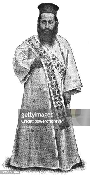 greek orthodox priest in jerusalem, israel - ottoman empire - greek orthodox stock illustrations
