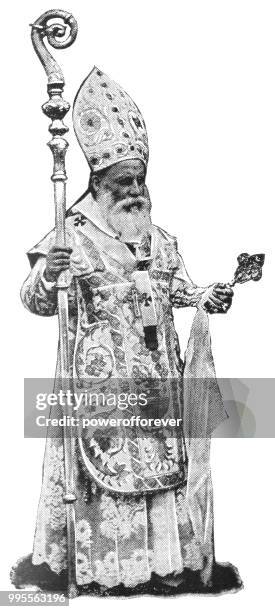 illustrazioni stock, clip art, cartoni animati e icone di tendenza di vescovo cattolico a gerusalemme, israele - impero ottomano - accessori di abbigliamento storico