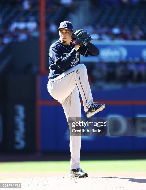 Blake Snell of the Tampa Bay Rays pitches against the New York Mets during their game at Citi Field on July 7, 2018 in New York City.