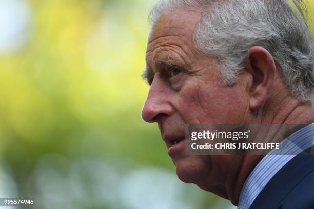 Britain's Prince Charles, Prince of Wales speaks at a reception for EU and Balkan leaders in the gardens of St James's Palace in central London...