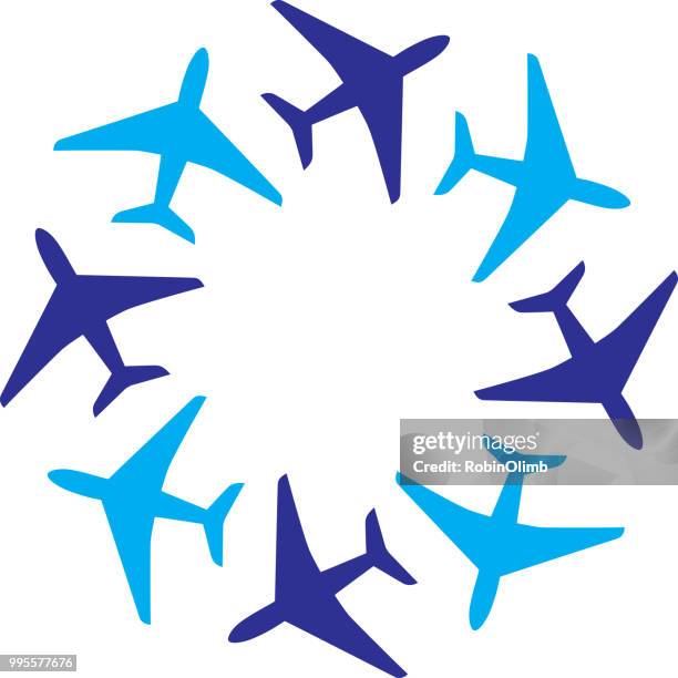 blue planes circle icon - robinolimb stock illustrations