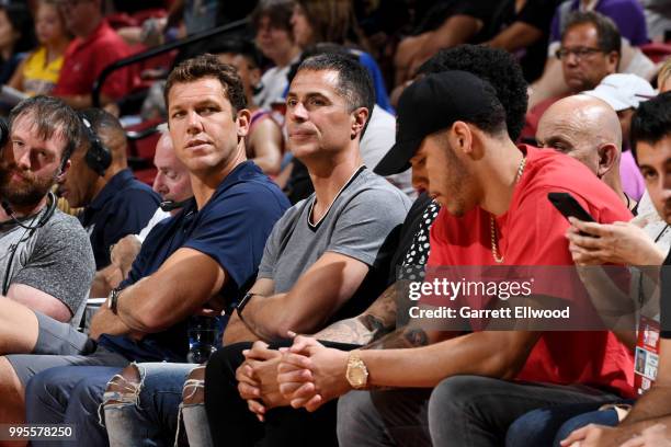 Head Coach Luke Walton and General Manager Rob Pelinka of the the Los Angeles Lakers looks on during the 2018 Las Vegas Summer League on July 7, 2018...