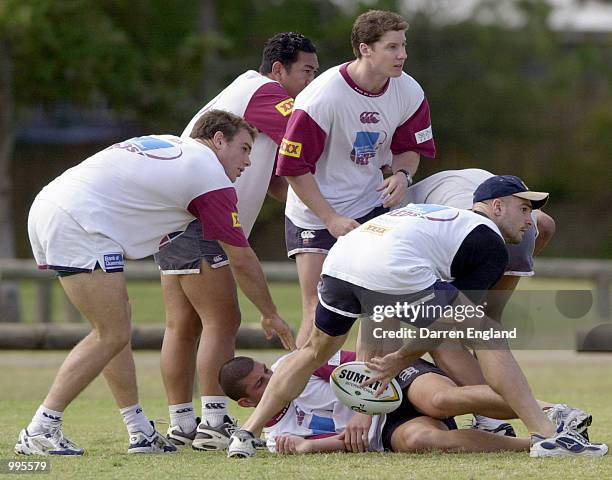 Sam Cordingley of the Queensland Reds in action during Queensland Reds training for their match against the British Lions on Saturday. The training...