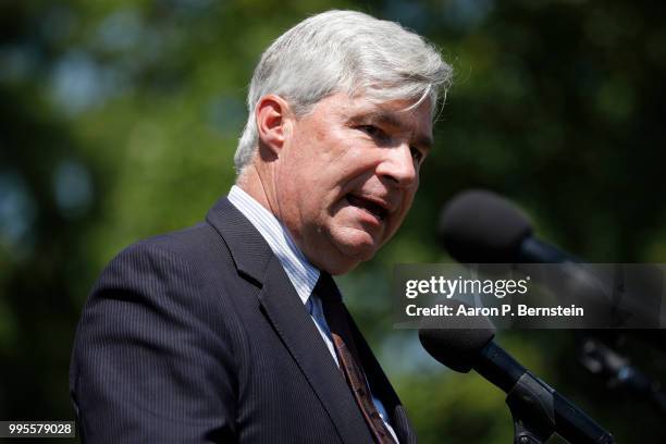July 10: Sen. Sheldon Whitehouse speaks during a rally calling for criminal justice reform outside the U.S. Capitol July 10, 2018 in Washington, DC....