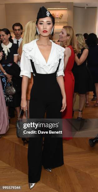 Betty Bachz attends a cocktail reception hosted by Delvaux and British Vogue to celebrate Delvaux's New Bond Street store on July 10, 2018 in London,...