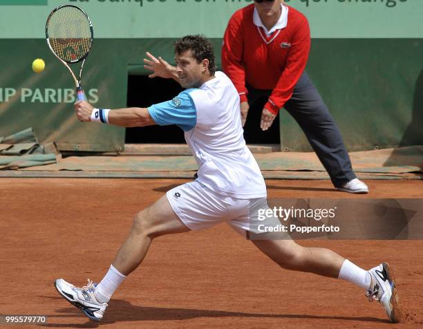 Michael Berrer of Germany in action on day 7 of the French Open at Roland Garros in Paris on May 28, 2011.