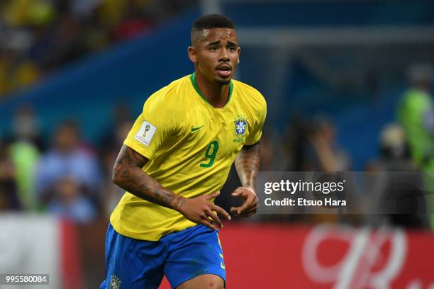 Gabriel Jesus of Brazil in action during the 2018 FIFA World Cup Russia Quarter Final match between Brazil and Belgium at Kazan Arena on July 6, 2018...