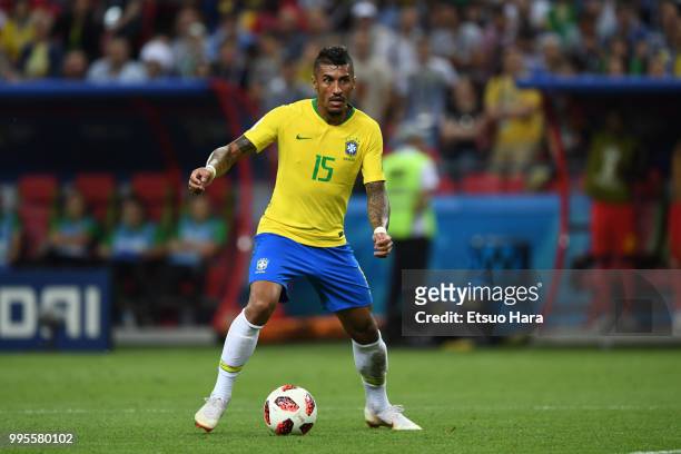 Paulinho of Brazil in action during the 2018 FIFA World Cup Russia Quarter Final match between Brazil and Belgium at Kazan Arena on July 6, 2018 in...