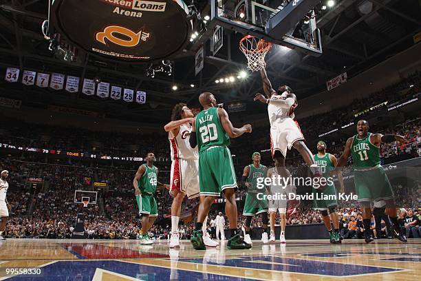 Hickson of the Cleveland Cavaliers puts a shot up against the Boston Celtics in Game One of the Eastern Conference Semifinals during the 2010 NBA...