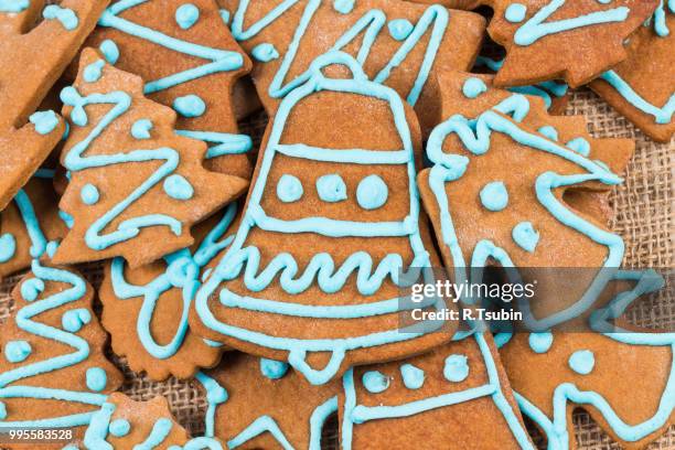 blue glaze gingerbread cookie close up shot - ginger snap stock pictures, royalty-free photos & images