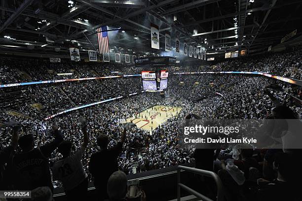 The crowd cheers on the Cleveland Cavaliers in Game One of the Eastern Conference Semifinals against the Boston Celtics during the 2010 NBA Playoffs...