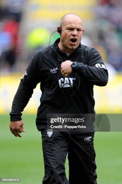 Leicester Tigers head coach Richard Cockerill reacts during the AVIVA Premiership Final between Leicester Tigers and Saracens at Twickenham Stadium...