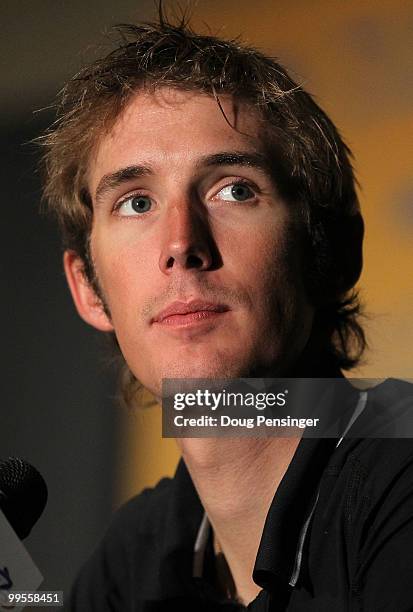 Andy Schleck of Luxemburg and riding for Saxo Bank addresses the media during a press conference prior to the 2010 Tour of California at the...