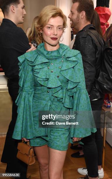 Camilla Rutherford attends a cocktail reception hosted by Delvaux and British Vogue to celebrate Delvaux's New Bond Street store on July 10, 2018 in...