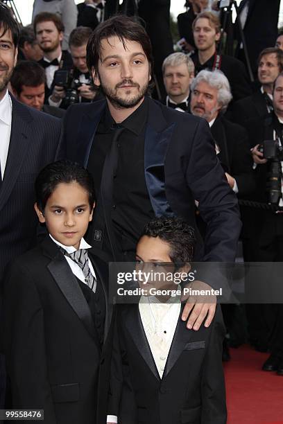 Christopher Ruiz-Esparza, actor Diego Luna and actor Gerardo Ruiz-Esparza attend the Premiere of 'Wall Street: Money Never Sleeps' held at the Palais...