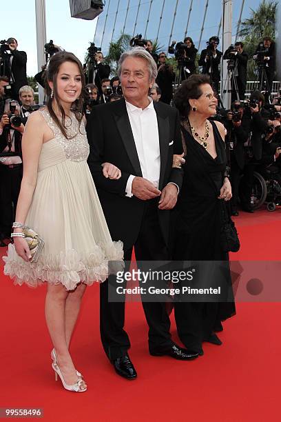 Anouchka Delon, actor Alain Delon and actress Claudia Cardinale attend the "Wall Street: Money Never Sleeps" Premiere at the Palais des Festivals...