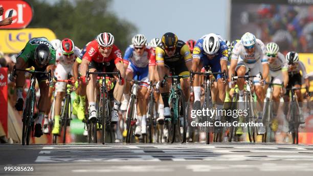 Sprint / Arrival / Fernando Gaviria of Colombia and Team Quick-Step Floors / Celebration / Peter Sagan of Slovakia and Team Bora Hansgrohe Green...